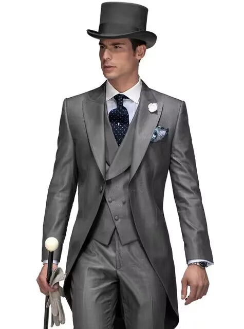 Costume de mariage pour homme 3 pièces violet, queue de pie, costume formel avec veste, pantalon, gilet - Ensemble de vêtements masculins tendance pour bal de promo