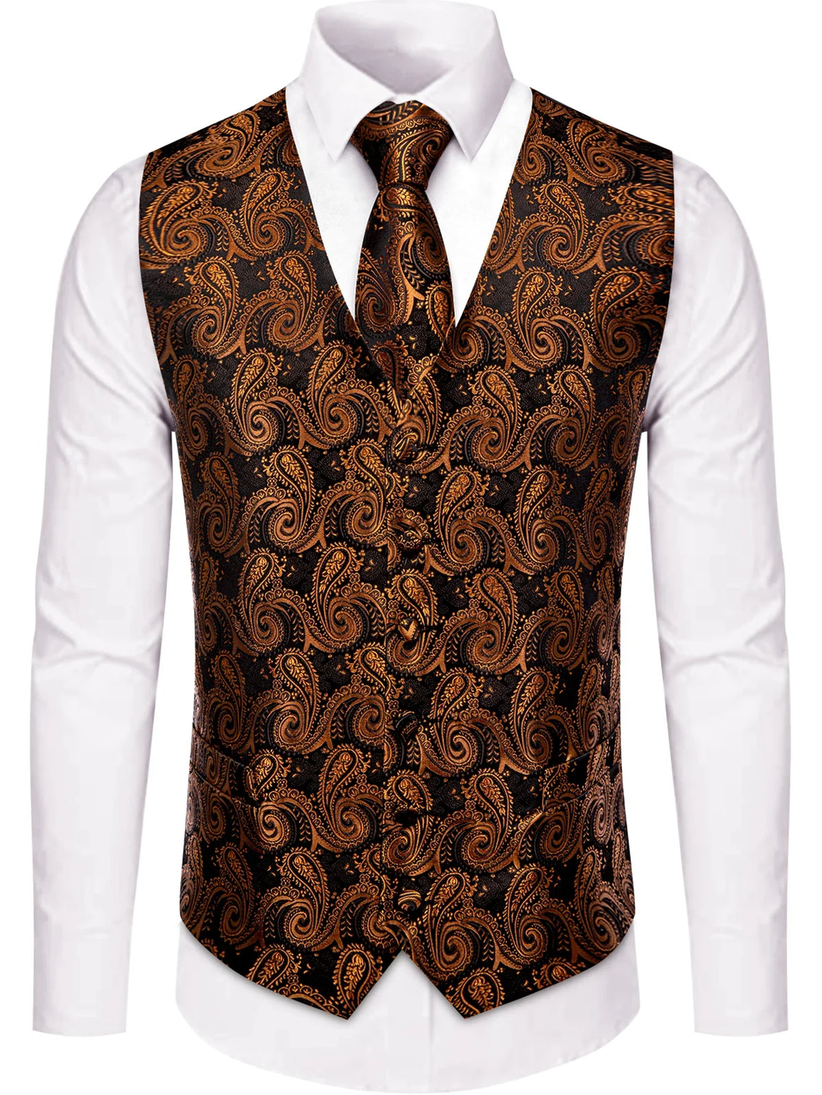 Men's Vest and Tie Set – Paisley Floral Waistcoat with Necktie for Weddings and Business Occasions