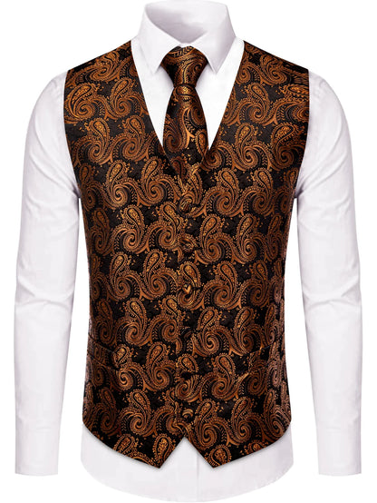 Men's Vest and Tie Set – Paisley Floral Waistcoat with Necktie for Weddings and Business Occasions