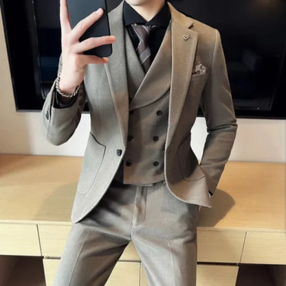 Wedding Men Business Slim Fit Jacket Dress Blazers Suit Coat Vest Waistcoat Pants Trousers 3 Pcs Set Groom Double Breasted