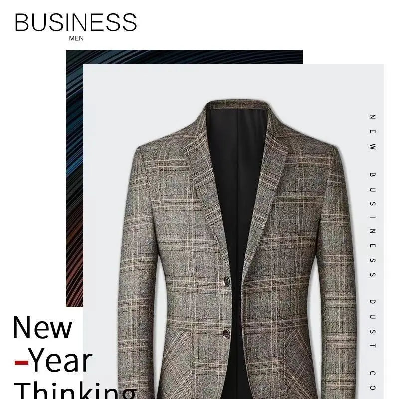 Blazer New Men Fashionable Business Wedding Banquet Casual Hosting Dress Showcases A High-end Middle-aged Checkered Look Blazer