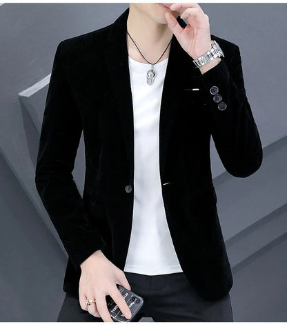2025 Canary Suit Men's Velveteen Casual Small Suit British Style Business Single West Casual Clothes Trend Youth Handsome Shirt