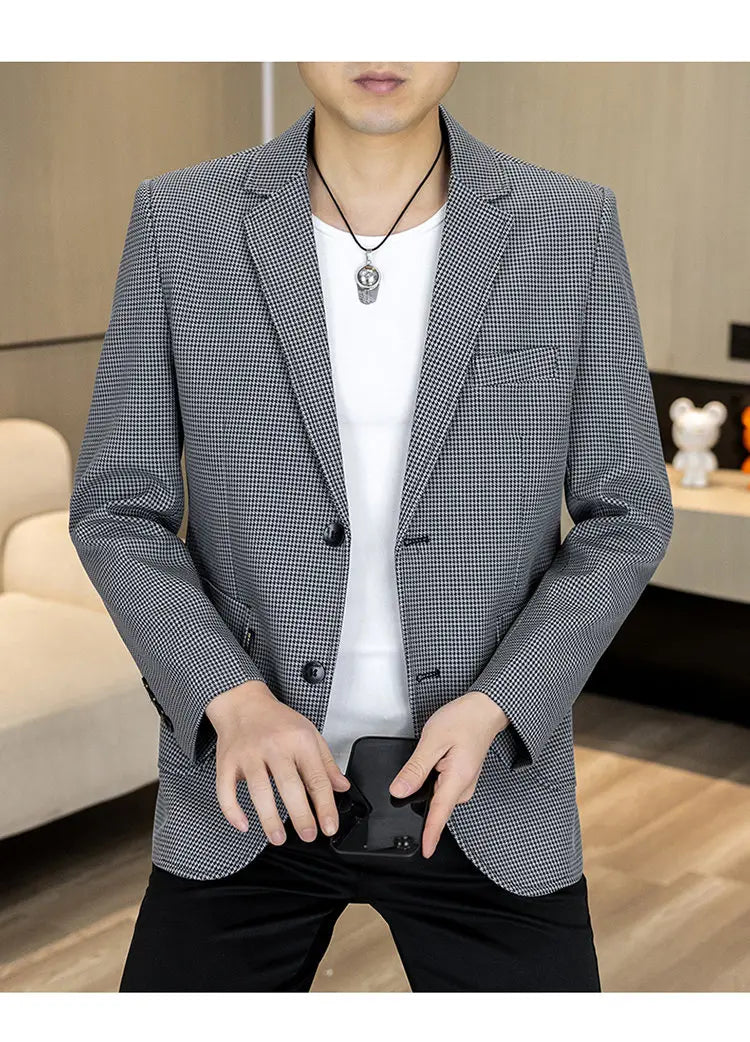 Men's Smart Casual Blazer Single Breasted Slim Fit Solid Color Spring Autumn Jacket