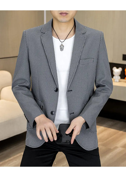 Men's Smart Casual Blazer Single Breasted Slim Fit Solid Color Spring Autumn Jacket