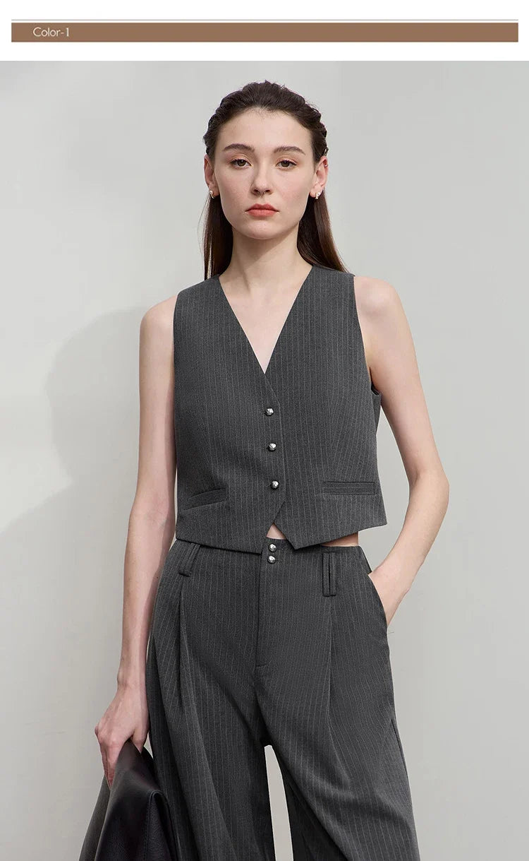 Pant for Woman 2025 Autumn New Versatile Ladies Clothing Commuter Style Striped Vest Casual Loose Sleeveless Women 12523089