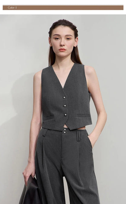 Pant for Woman 2025 Autumn New Versatile Ladies Clothing Commuter Style Striped Vest Casual Loose Sleeveless Women 12523089