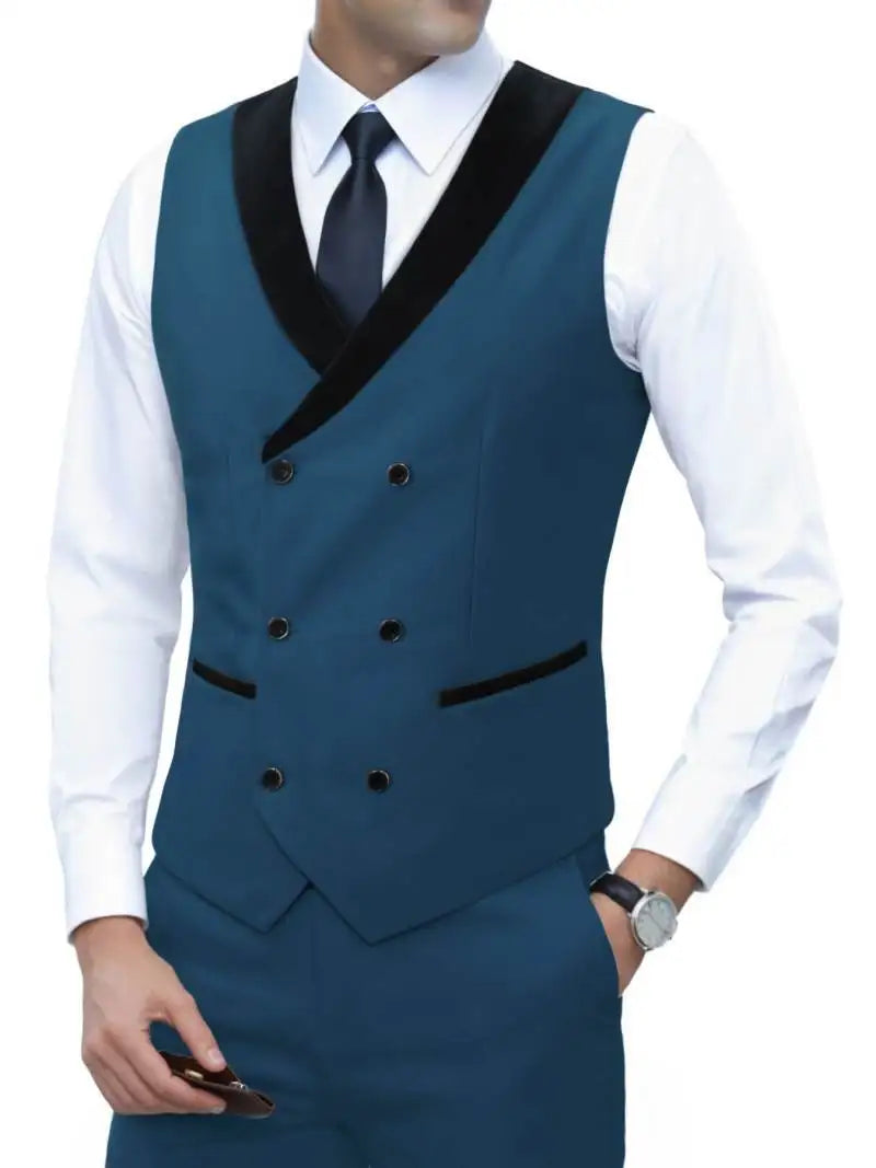 Men's Corduroy Vest Double-Breasted Slim Fit Waistcoat for Business Casual & Formal Occasions