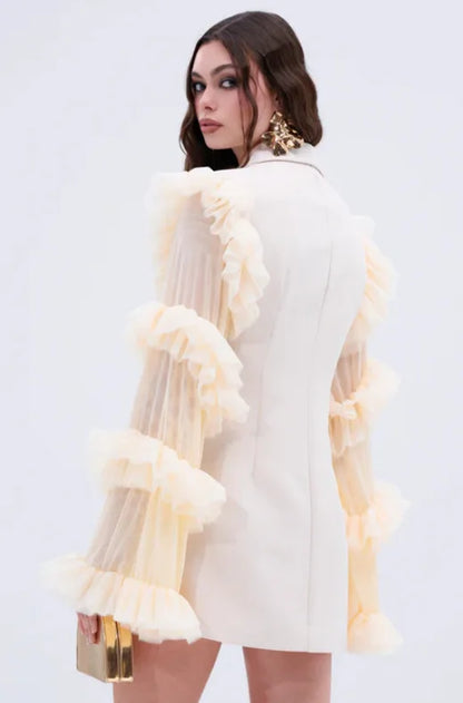 Spring Autumn New Women Blazer Double Breasted Ruffled Long Sleeve Patchwork Slim Fit Elegant Fashion Trendy Jacket HK13405