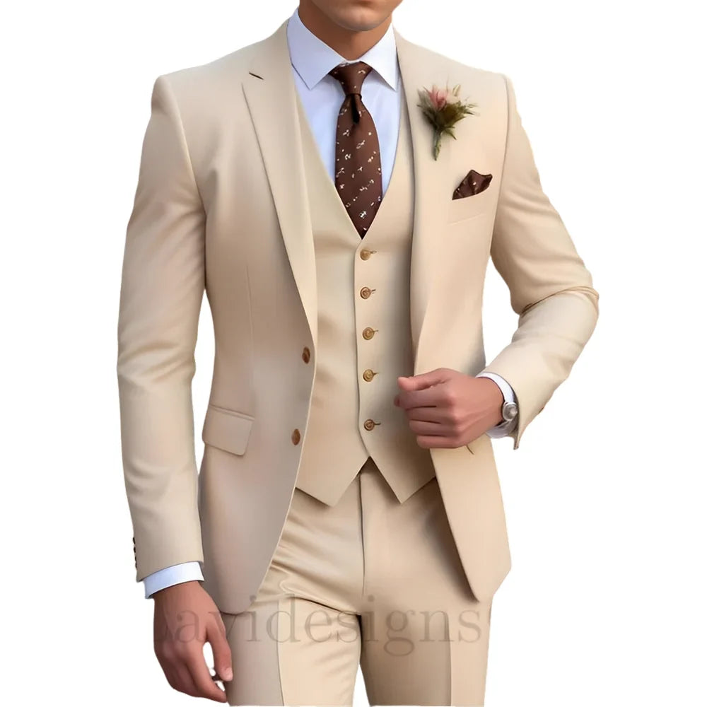 Elegant Men's Wedding Tuxedo Slim Blazer Pants Vest 3 piece Suit XS-5XL Custom Youth Suit 2025 New Style Suits