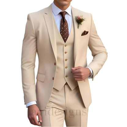 Elegant Men's Wedding Tuxedo Slim Blazer Pants Vest 3 piece Suit XS-5XL Custom Youth Suit 2025 New Style Suits