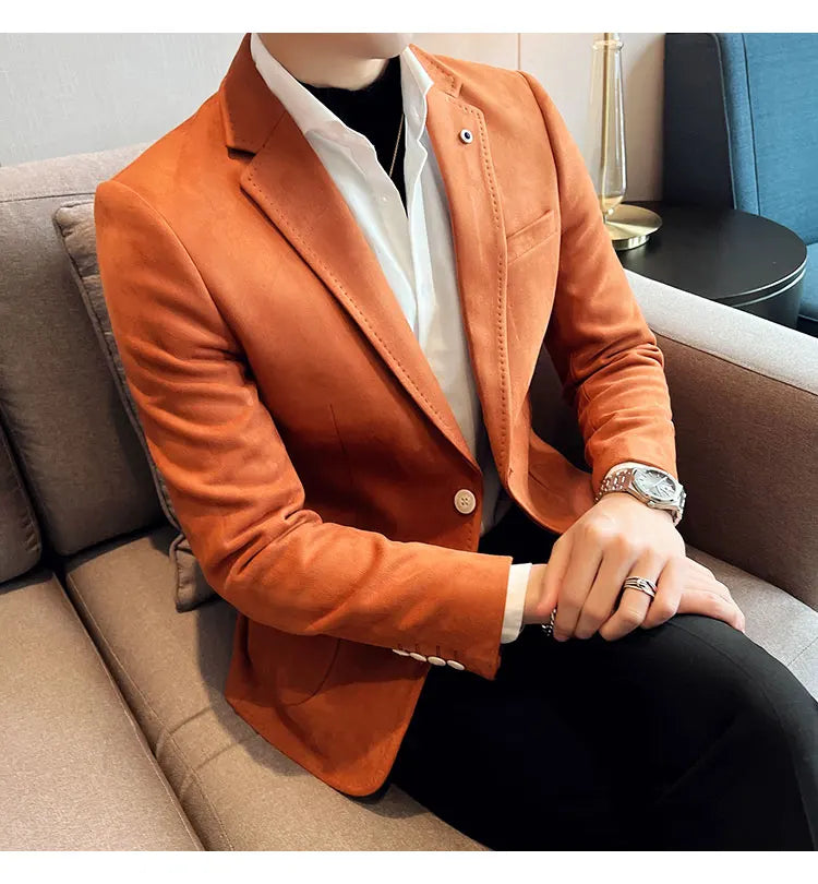 British Style Autumn Suede Business Casual Suit Jacket for Men High Quality Social Office Blazers Wedding Groom Dress Coats