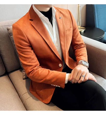 British Style Autumn Suede Business Casual Suit Jacket for Men High Quality Social Office Blazers Wedding Groom Dress Coats