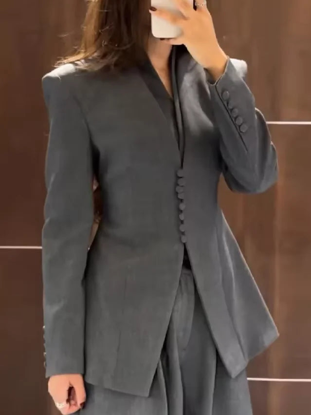 Women's Waist-Cinching Blazer, V-Neck Slim Fit, with Tie, High-End Office Jacket, Single-Button, Women's Formal Top, Commuter Blazer