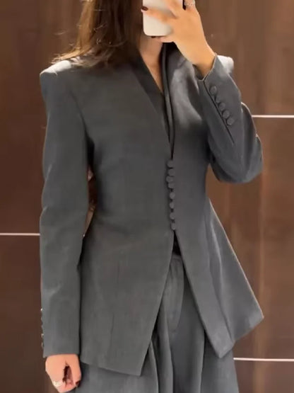 Women's Waist-Cinching Blazer, V-Neck Slim Fit, with Tie, High-End Office Jacket, Single-Button, Women's Formal Top, Commuter Blazer