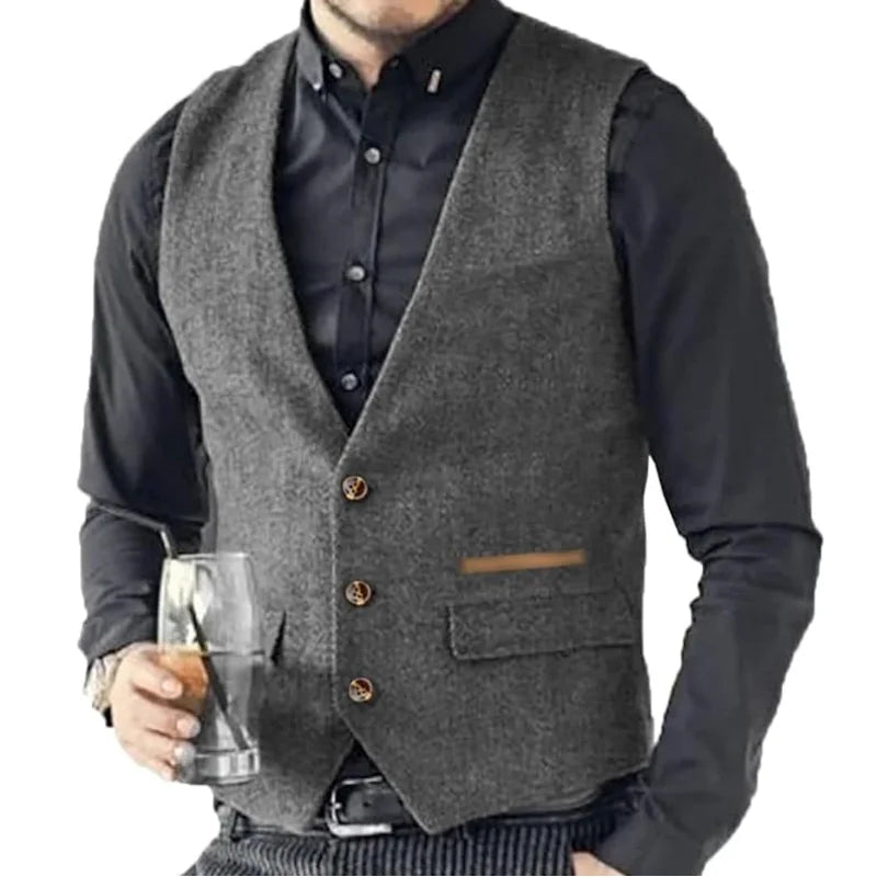 Men's Formal Vest Single Breasted Tweed Herringbone for Weddings & Banquets