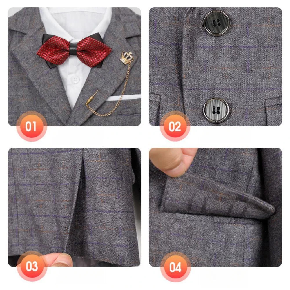Autumn Handsome Classic Kids Tuxedo 5 Pieces For School Activities Graceful Boys Lapel Suits Wedding Ring Bearer 3-14Y In Stock