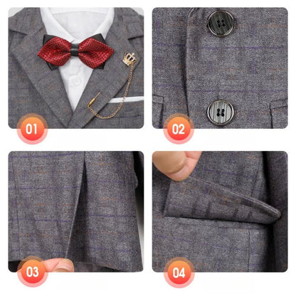 Autumn Handsome Classic Kids Tuxedo 5 Pieces For School Activities Graceful Boys Lapel Suits Wedding Ring Bearer 3-14Y In Stock
