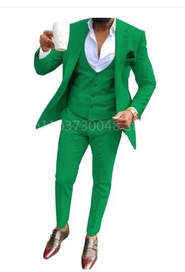 Elegant Solid Men Suits Smart Casual Single Breasted Slim Fit Blazer Vest Pants High Quality 3 Piece Costume Homme for Party