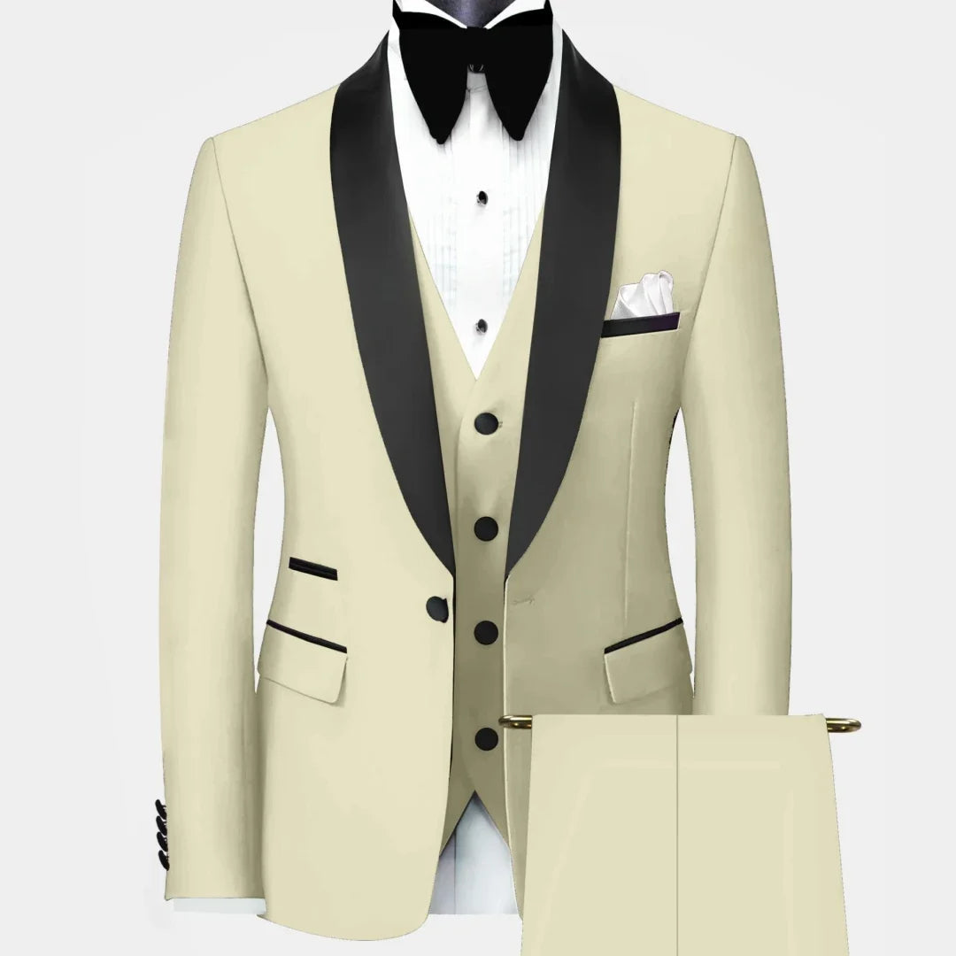 Men Suit 3 Pieces Black Single Button With Bright Lapel For Wedding Groom Banquet Party Business Work Set Jacket Vest Pants