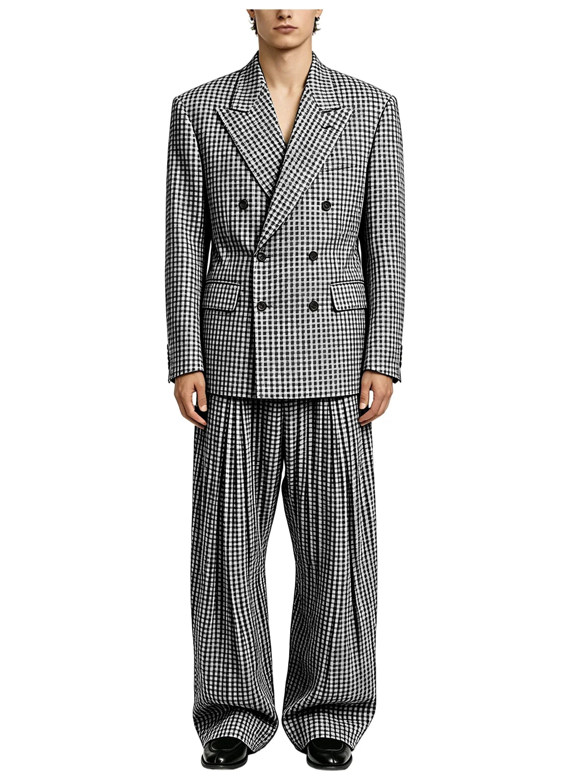 Men's Thin 2 Piece Suit Double Breasted Peak Lapel Blazer Wide Straight Leg Pants Summer Formal Set For Wedding Party