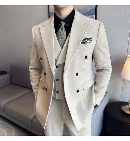 (Jacket+Pant) Autumn Winter Thickened Woolen Suit 2025 New High Quality Slim Business Tuxedo Fashion Wedding Social Suits