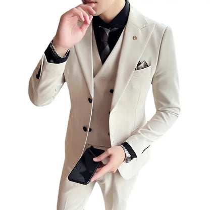 (Blazer+ Vest + Trousers) 2023 Latest Design Double Breasted Vest Men's Suit High Quality Business Simple Casual Dress Wedding