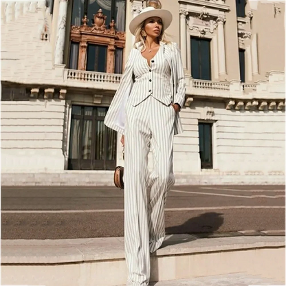 High Street Women's Suit High Quality Notch Lapel Stylish Striped Outfit Fashion Show Party Event Casual Streetwear Three Pieces