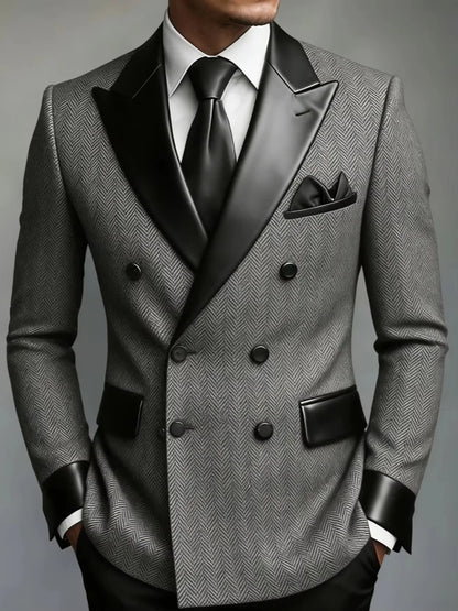 Men's Slim Fit Business Blazer Double Breasted Lapel High Quality Formal Wedding Groom Party Casual Fashion Banquet Jacket Coat
