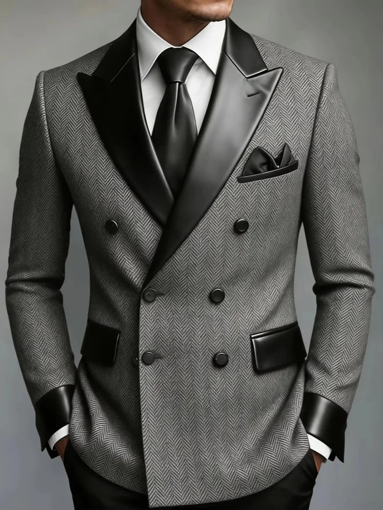 Men's Slim Fit Business Blazer Double Breasted Lapel High Quality Formal Wedding Groom Party Casual Fashion Banquet Jacket Coat