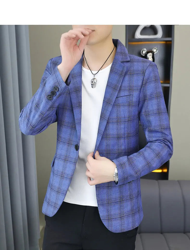 2026 Blazer Outdoor men's checked fashion business trend Wedding Slimming Gentleman Casual Korean travel high formal Wear Blazer
