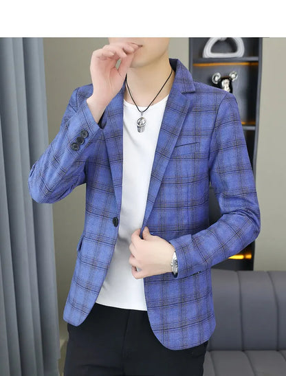 2026 Blazer Outdoor men's checked fashion business trend Wedding Slimming Gentleman Casual Korean travel high formal Wear Blazer