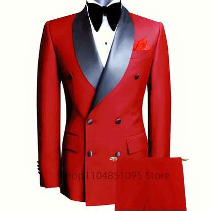 Costume de mariage homme élégant 2 pièces, coupe ajustée, revers châle, blazer croisé, pantalon, costumes de cérémonie pour homme d'affaires, tuxedos de marié