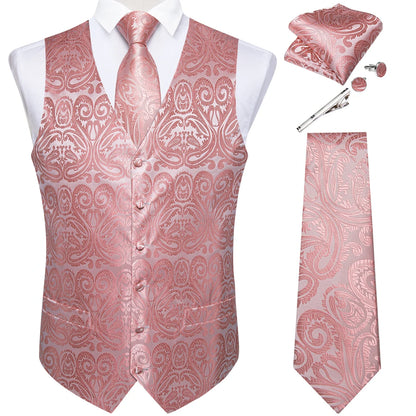 Men's Suit Vest Set with Tie, Handkerchief & Cufflinks for Wedding & Banquet