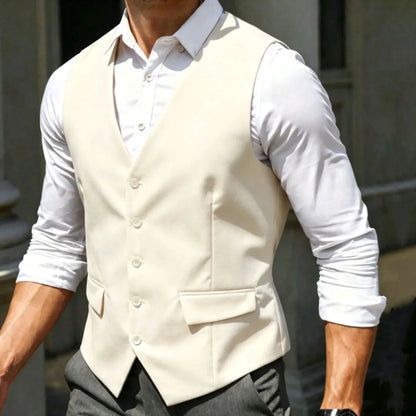 Men's Formal Vest – Single Breasted V-Neck Suit Waistcoat for Weddings and Events