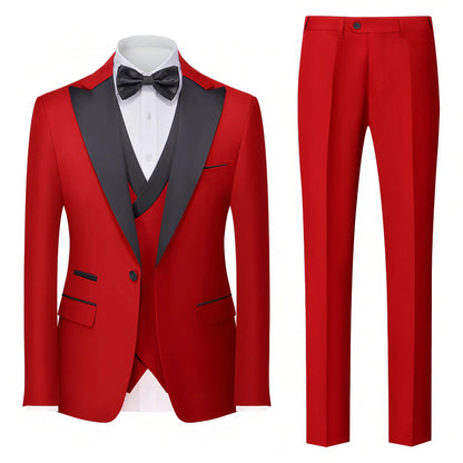 Men's Suit 3 Pieces Set Slim Fit Business Leisure Banquet Wedding Groom Dress Jacket Vest with Pants