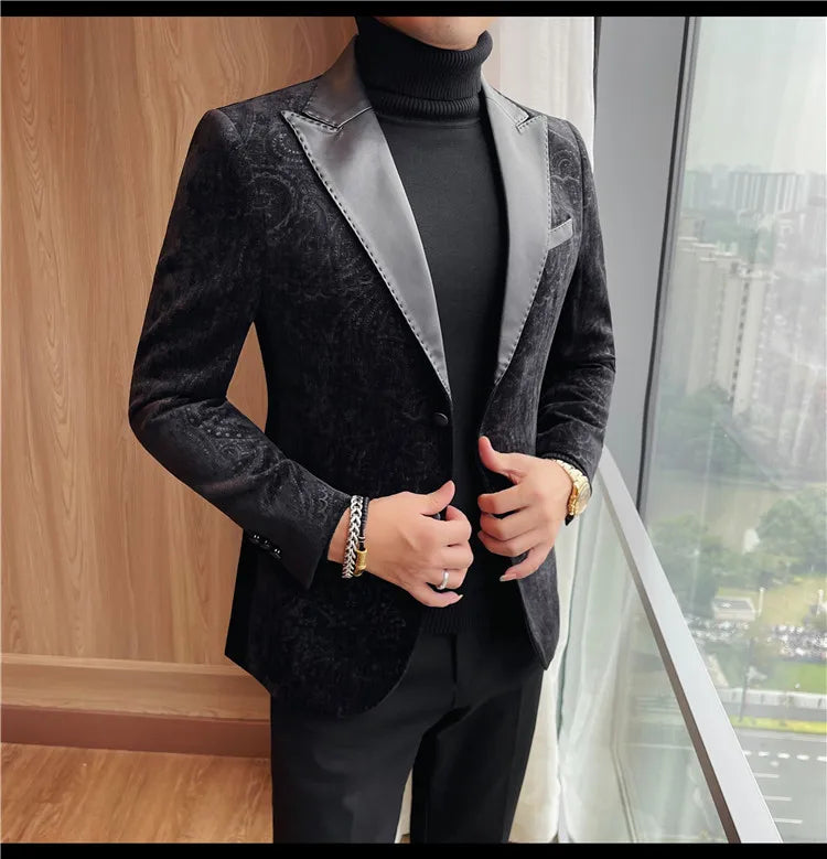 High-quality men's fashionable suit jackets, autumn and winter casual patchwork suits, new high-end patchwork suits