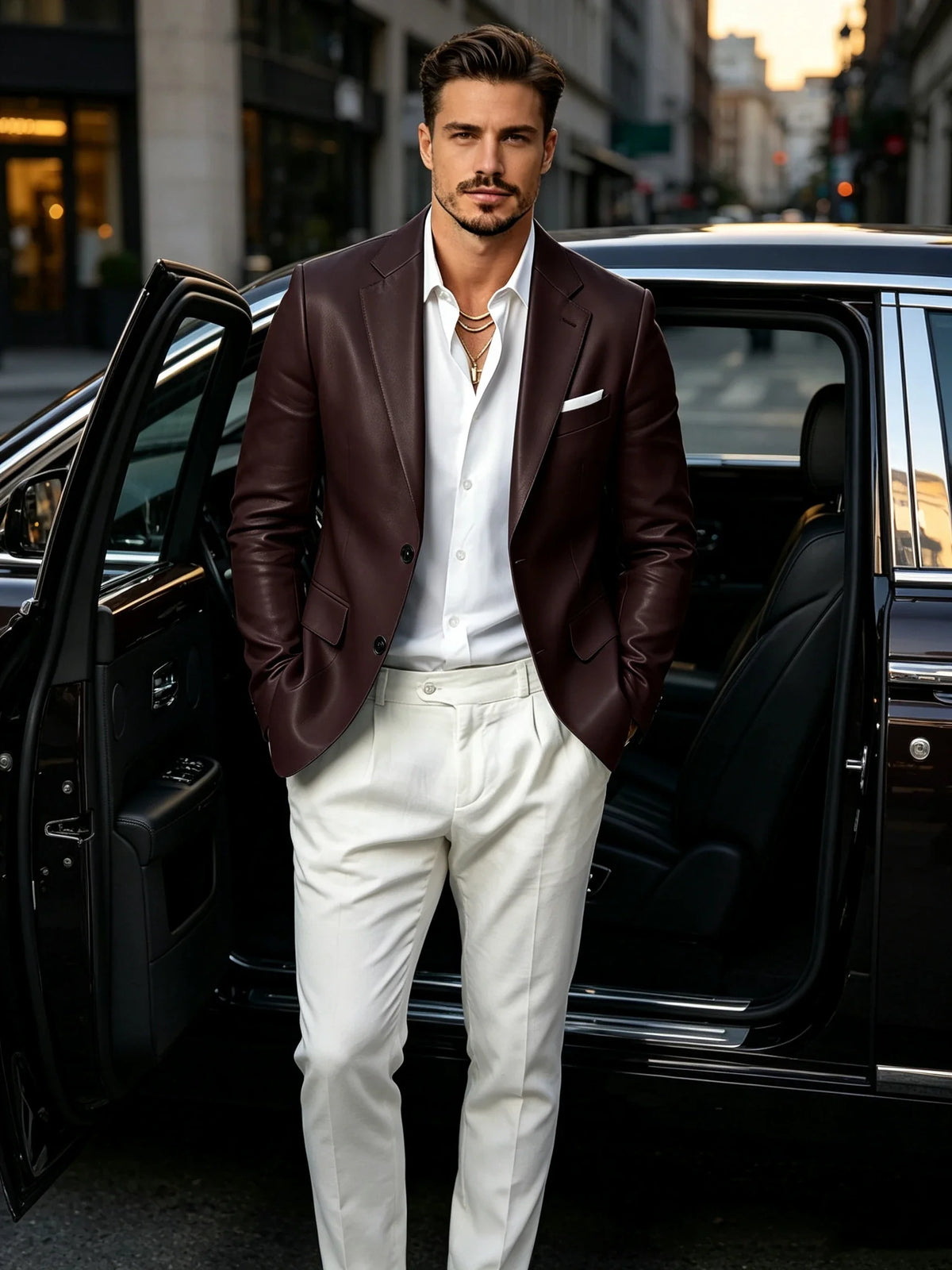 Men's Faux Leather Blazer Slim Fit 2 Button Notched Lapel Suit Jacket Business Formal Leather Sport Coat For Wedding Party