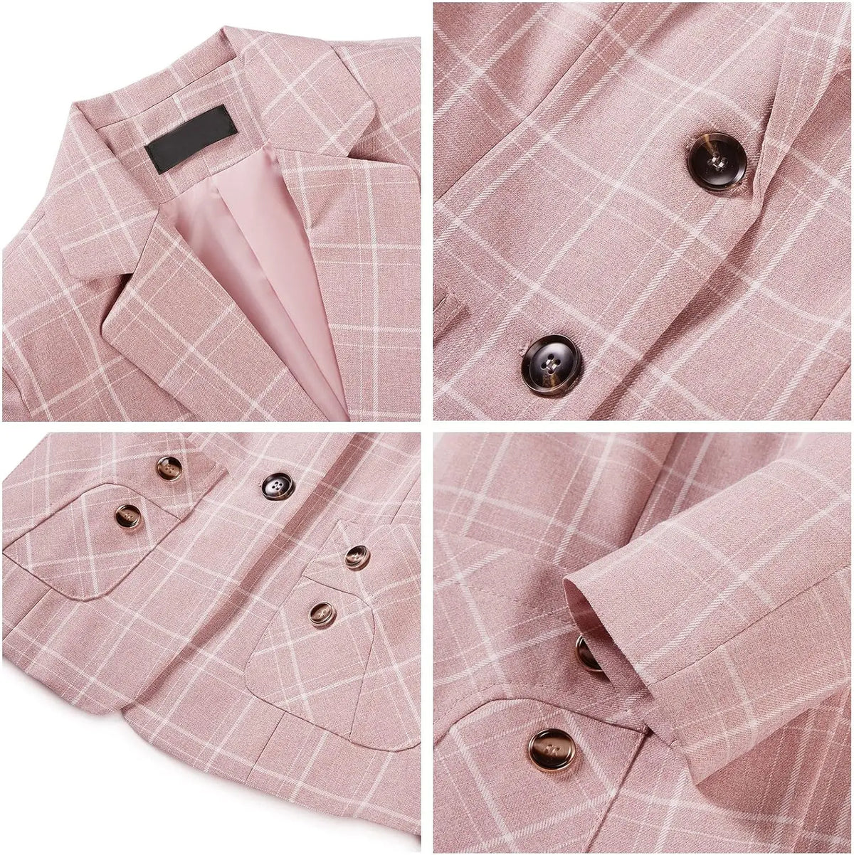 Plaid Women Suits Office Sets 2023 Vintage Long Sleeve Single Button Silm Blazers Chic High Waist Casual Pants Suits