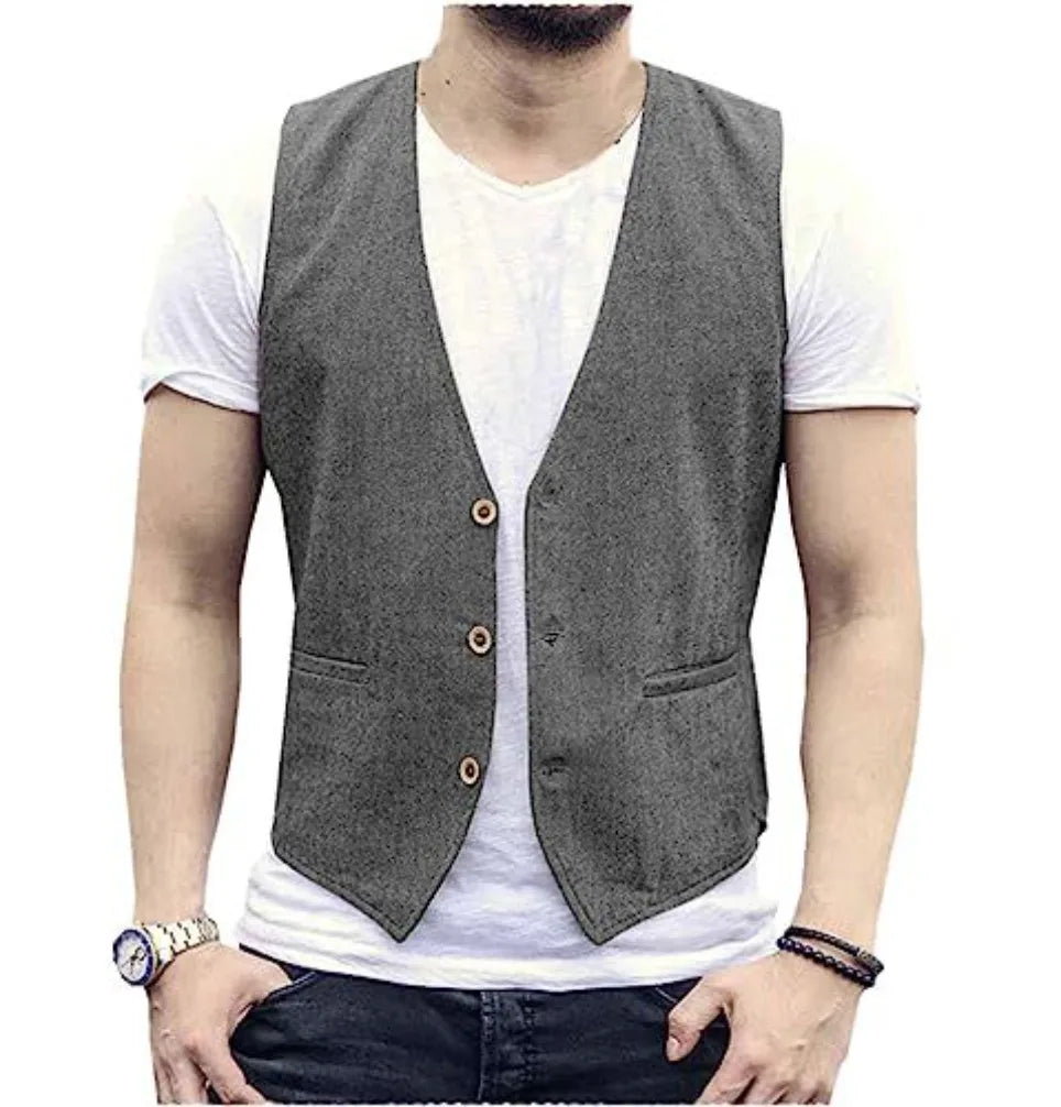 Men's Linen Vest – Slim Fit Smart Casual Waistcoat for All Seasons