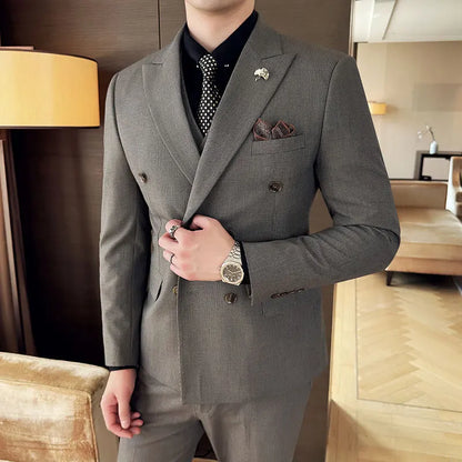 Autumn and winter high-end men's fashionable and stylish suit set, groom's wedding dress three-piece set, Korean-style slimming