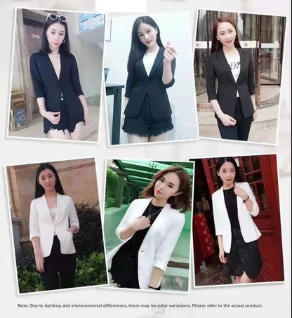 Summer New Sle Women's Linen Suit Jaet Thin Seven-Quarter Sve Drapey Fit Formal Wear Casual Commute Pure Color