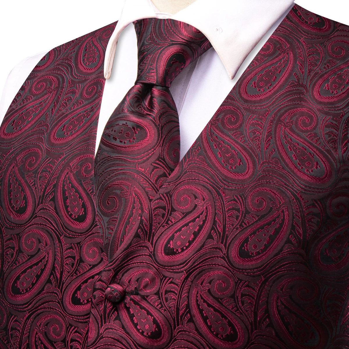 Men's Paisley Waistcoat Set – Single Breasted Vest with Matching Tie for Weddings and Formal Events