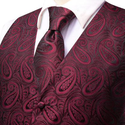 Men's Paisley Waistcoat Set – Single Breasted Vest with Matching Tie for Weddings and Formal Events
