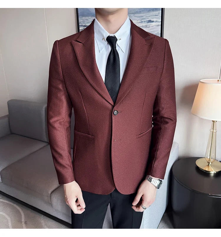 High-end Shiny Business Casual Suit Jacket Men British Style Slim Fit Office Work Men Blazers Wedding Groom Dress Coats 2025