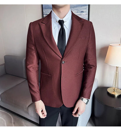 High-end Shiny Business Casual Suit Jacket Men British Style Slim Fit Office Work Men Blazers Wedding Groom Dress Coats 2025