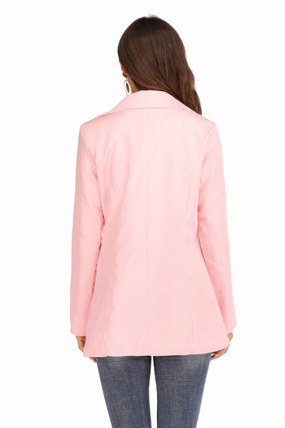 Women's Casual Blazer Notched Lapel Long Sleeve Open Jacket with Pockets Slim Fit Spring Autumn Office Lady Streetwear Coat