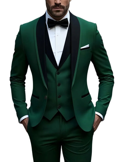 White Slit Mens Suits 3 Piece Black Shawl Lapel Casual Groom Tuxedos for Wedding Groomsmen Suits Men 2025 (Blazer+Vest+Pant)