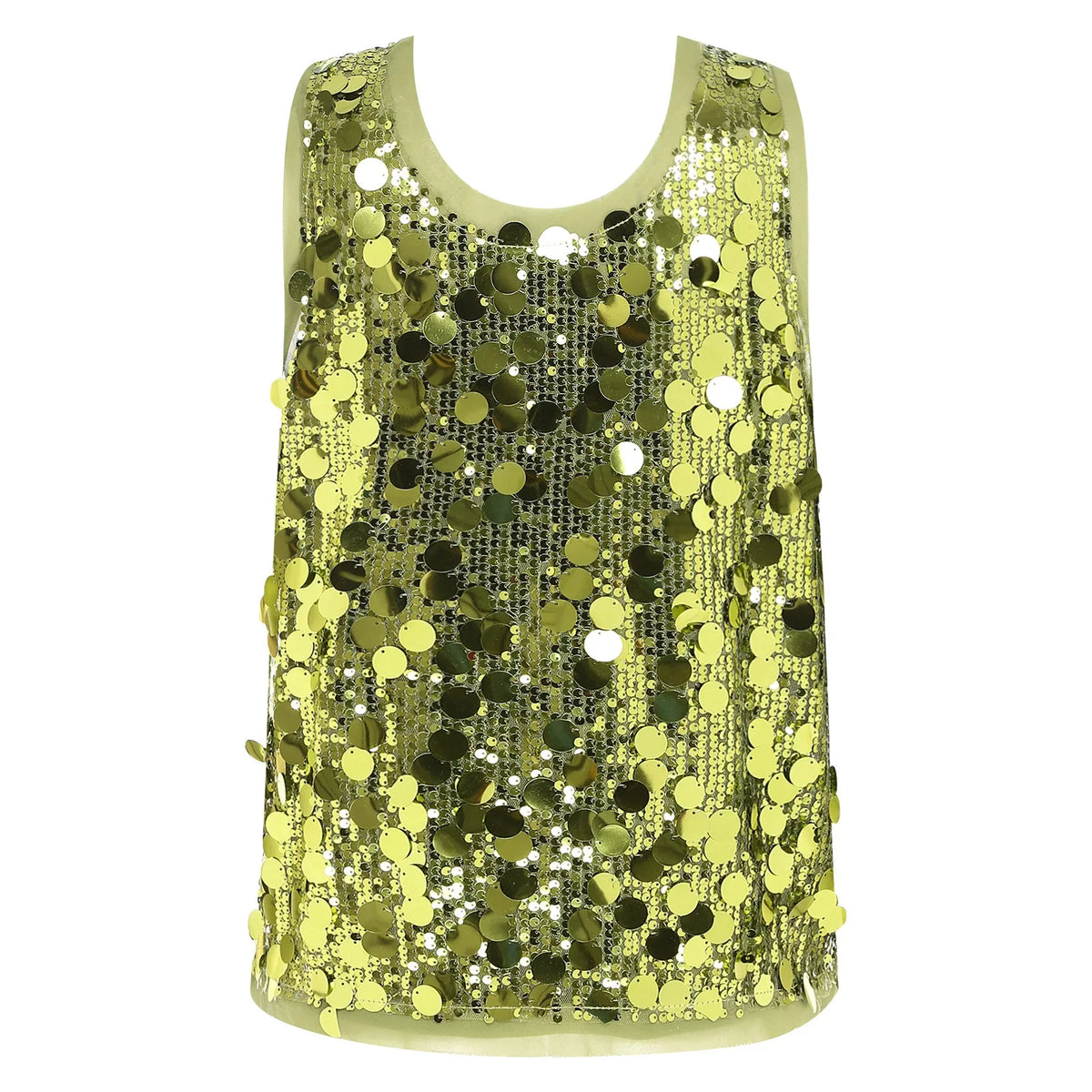 Women's Sleeveless Top Sequins Loose Vest Disco Costume Tank Top Nightclub Fashion Streetwear Shiny Clubwear Rave Party Outfit