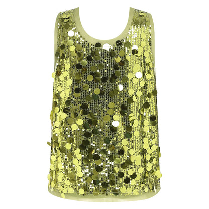 Women's Sleeveless Top Sequins Loose Vest Disco Costume Tank Top Nightclub Fashion Streetwear Shiny Clubwear Rave Party Outfit