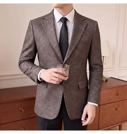 2026 Luxury Leather Suit Jacket Men's Business Casual Leather Men Blazers Social Wedding Groom Banquet Formal Coat Streetwear